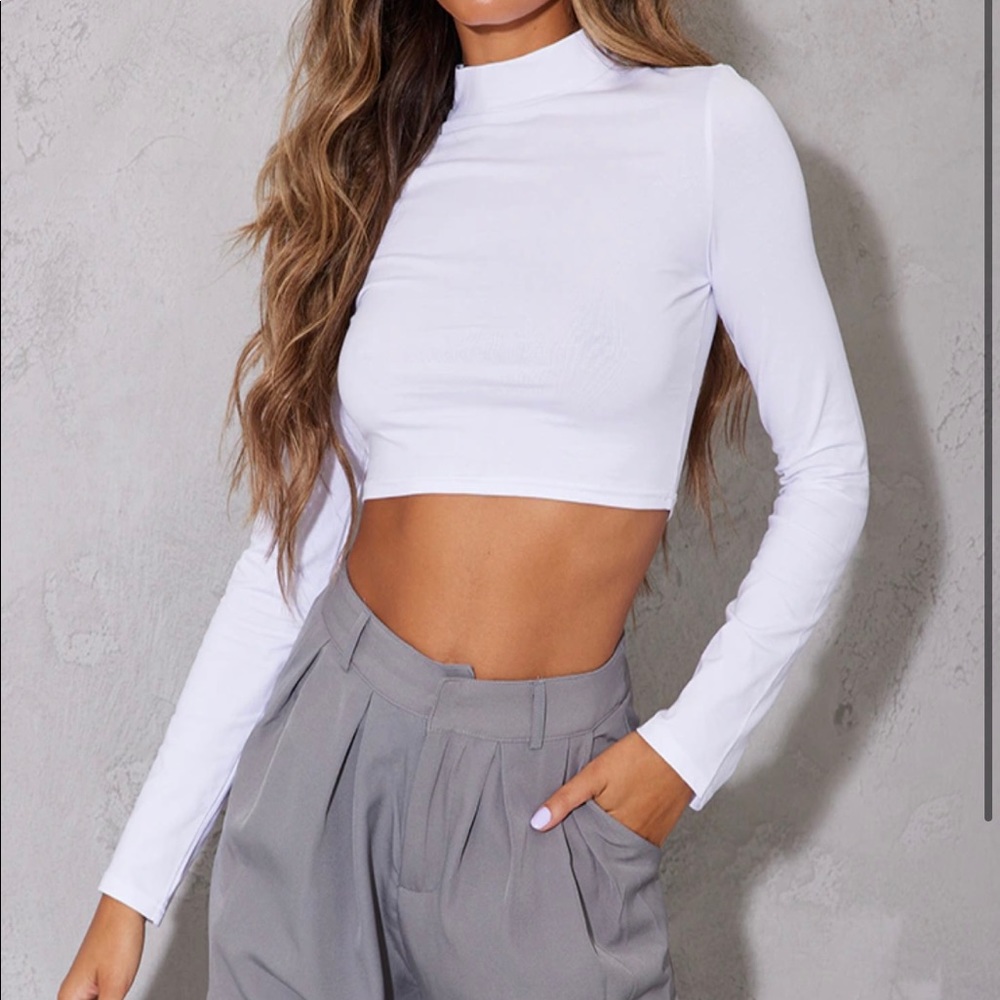 White high neck long sleeve crop top, never worn